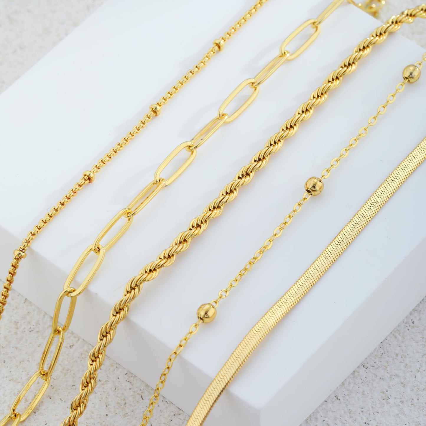 VIROMY Gold Bracelets for Women Waterproof,14K Gold Plated Layered Stackable Bracelet Adjustable Size Jewelry Sets Gifts 5PCS
