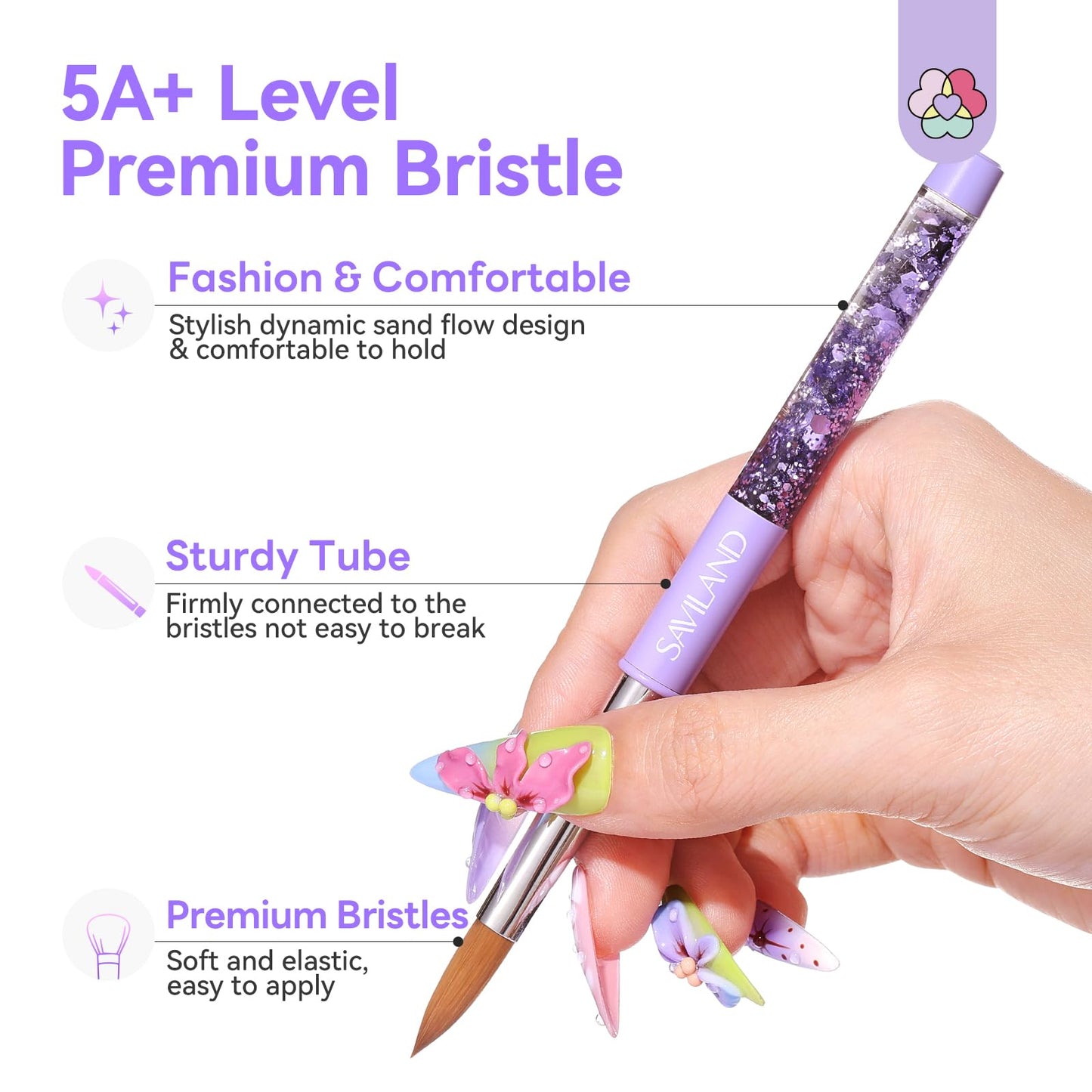 SAVILAND Kolinsky Acrylic Nail Brush Set: Size 6,10,14 Professional Nail Brushes Cleaner Manicure Tool for Acrylics Application Acrylic Powder Nails Extension 3D Carving for Nails Art DIY