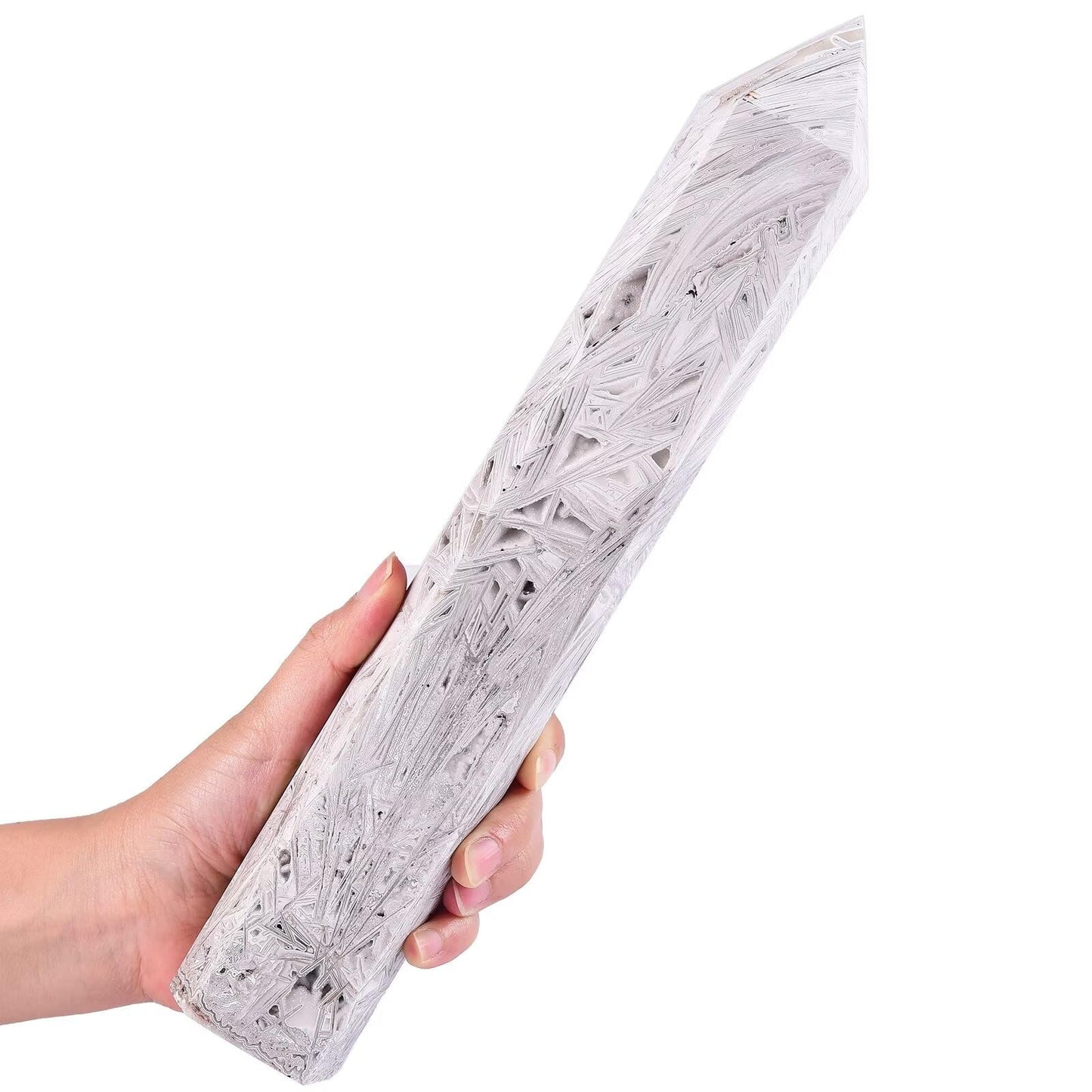 Large Mexican White Agate Stone Wand Healing Crystal Obelisk Tower 6 Faceted Column Reiki Chakra Meditation Therapy 2.2-2.6 LBS