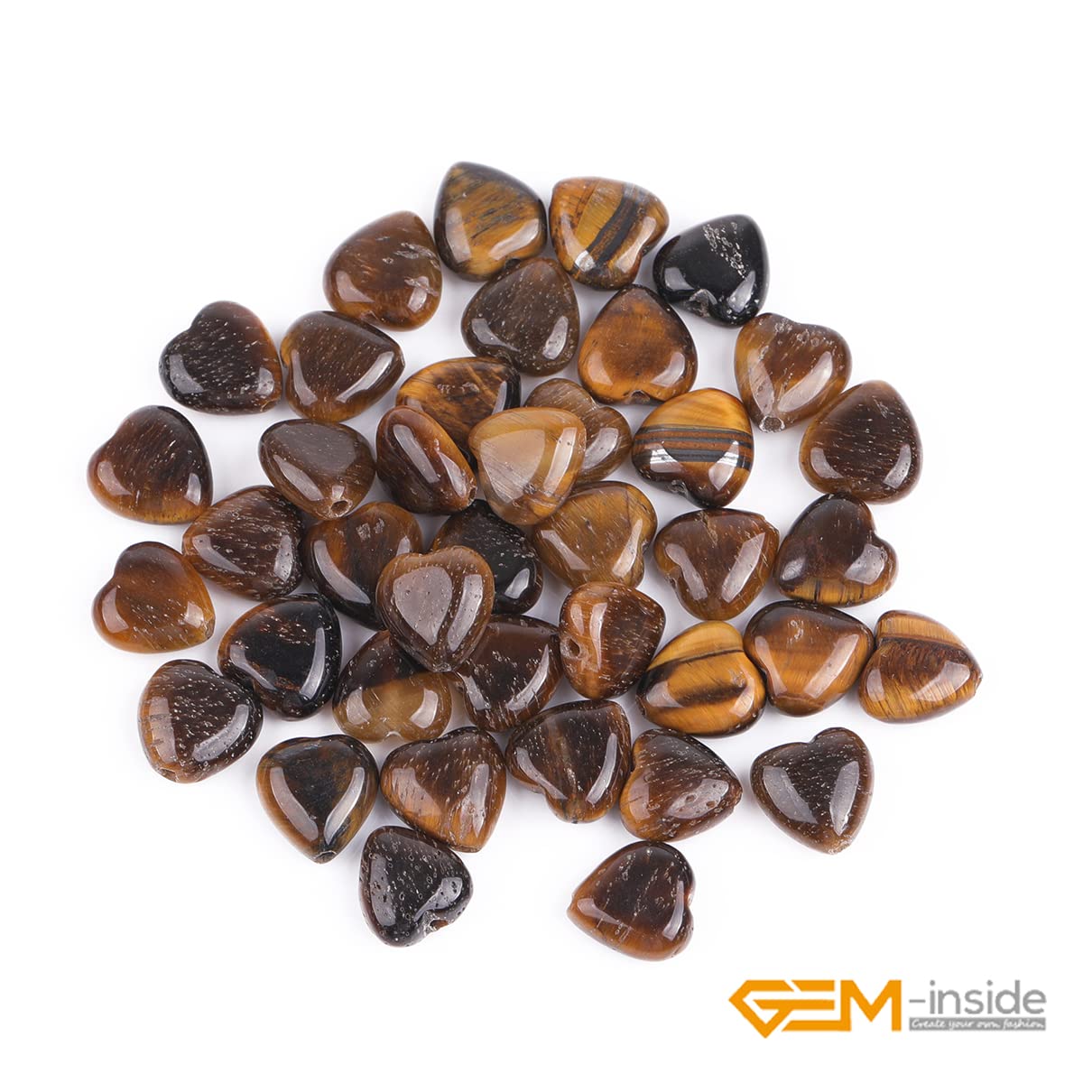 GEM-Inside 10mm Heart Charms Natural Yellow Tiger Eye Gemstone Stone Beads for Jewelry Making Full 15" Strand Power Energy Healing Chakra Stone Beads