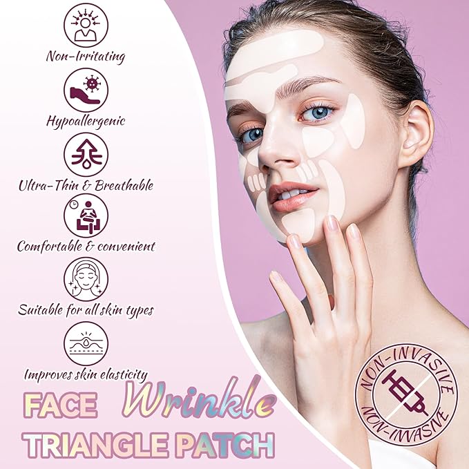 Facial Wrinkle Patches, 256 Pcs Overnight Silicone Forehead Wrinkle Patches, Anti-Aging Face Patches Remover to Fine Lines, Mouth, Frown Lines, Eyes, Smile Lines, Simple to Use And Highly Adhesive