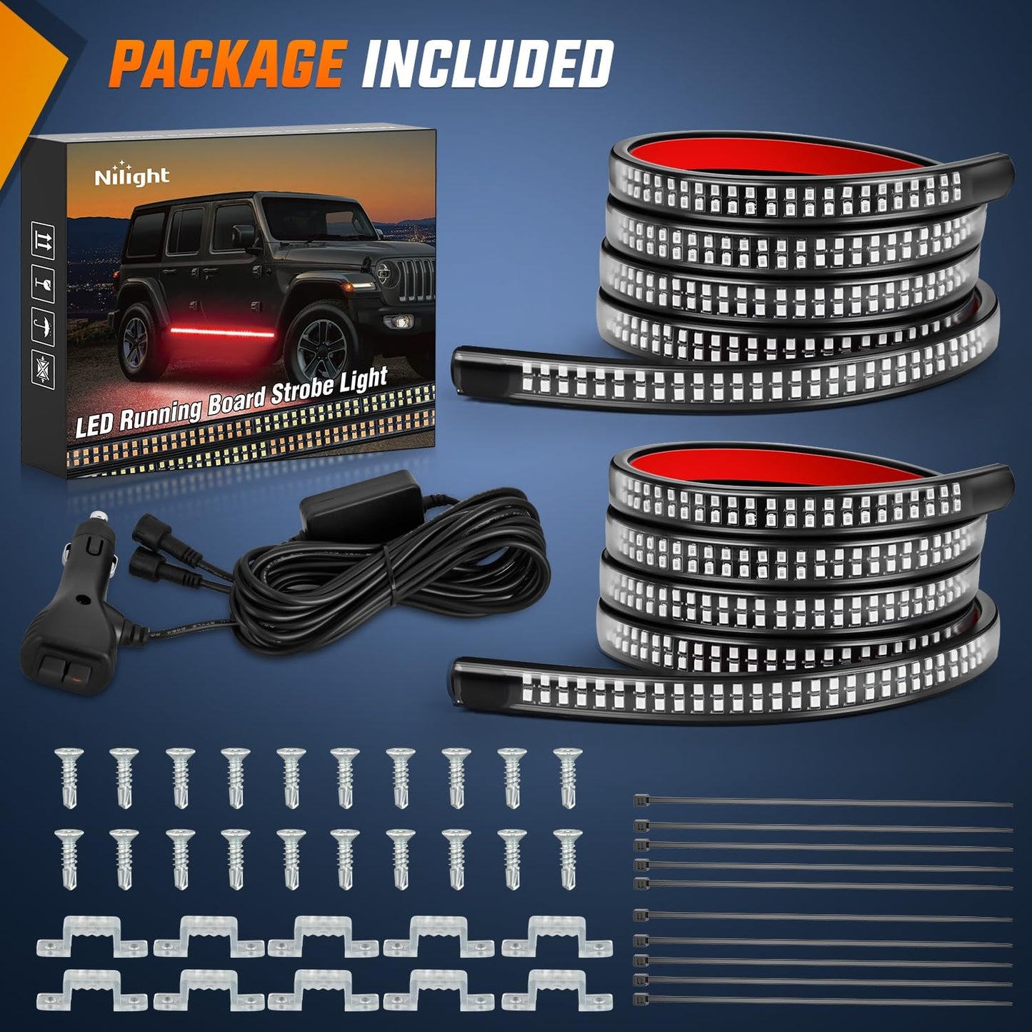 Nilight 2PCS 70 Inch Emergency Strobe Light Strip 1125 LED Running Board Lights Red Flexible Side Flashing Warning Caution Safety Waterproof for Truck Construction Vehicles Pickup