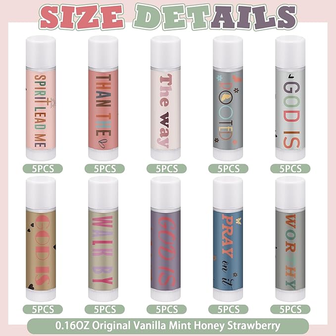 50 Pack Christian Religious Gifts Bulk Lip Balms for Women Men Religious Church Party Favors Bulk Bible Verse Lip Balm with Scripture Inspirational Gifts for Coworkers Staff Employee(Morandi)