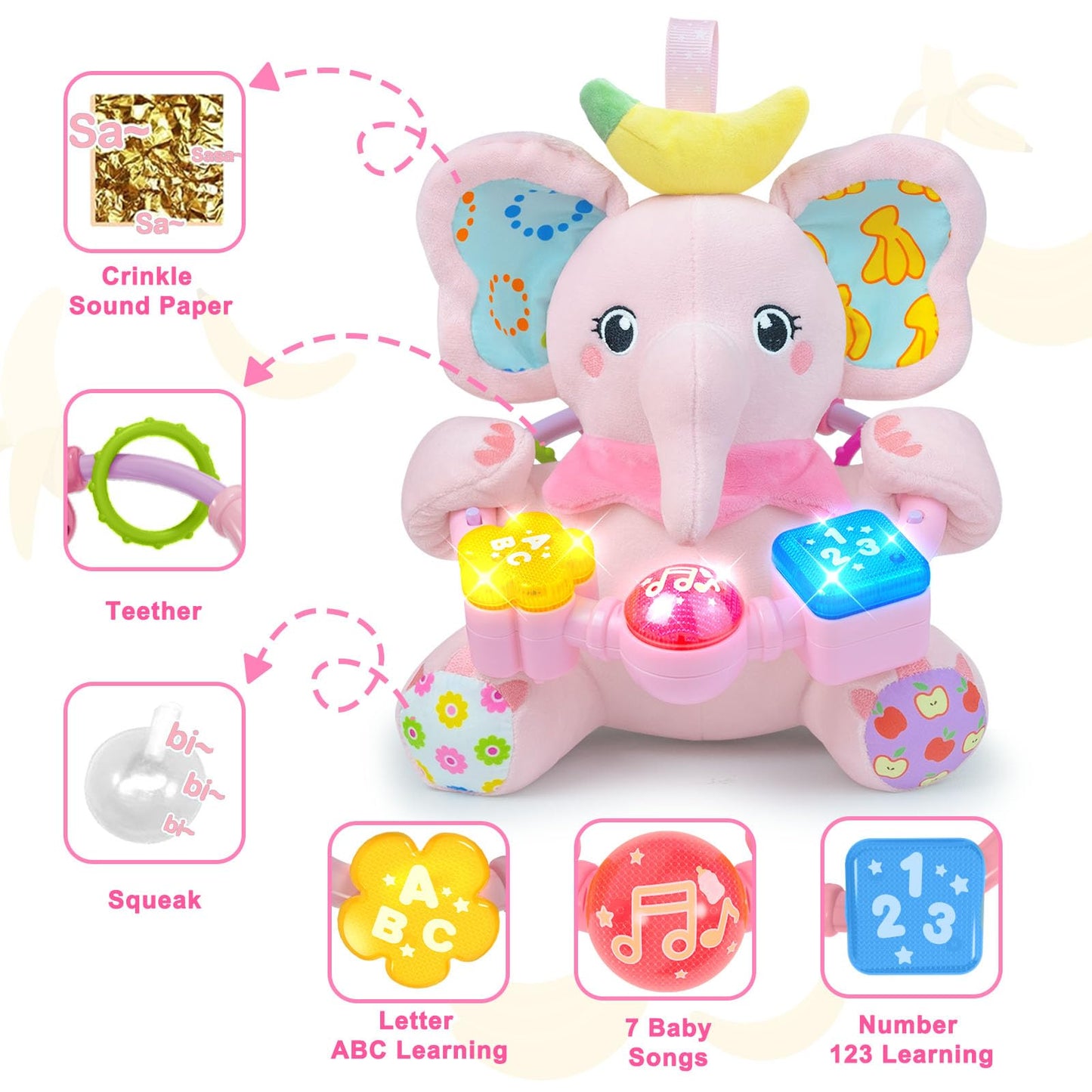 Holaxander Baby Gift Set for 0-12+ Months (1 * Baby Musical Plush Elephant Toys & 1*Ladybug Musical Light Toy)