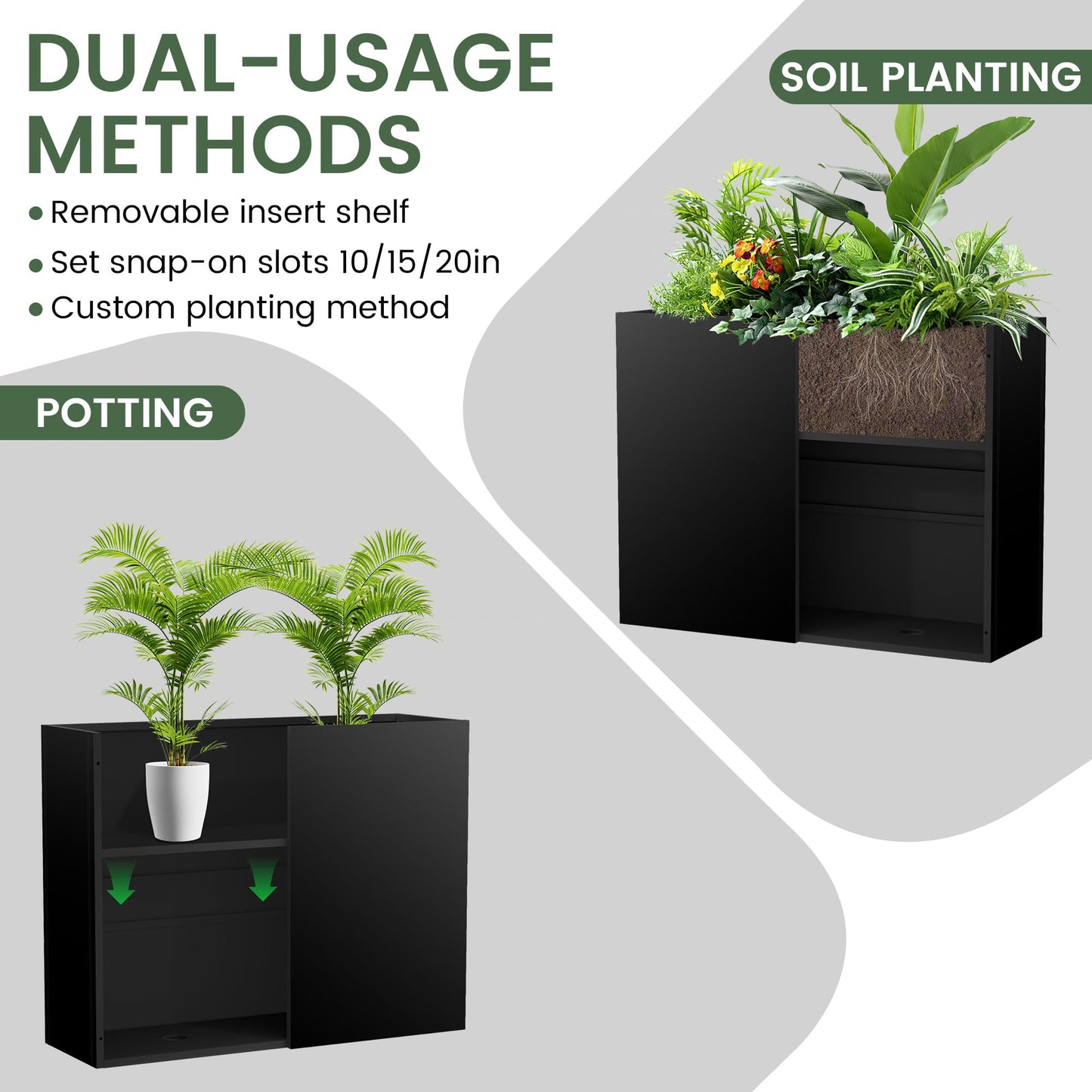Tall Metal Planter for Outdoor Plants,38"Lx13"Wx30"H All-Weather Durable Plant Box,Large Rectangular Planter with Drainage Holes & Removable Shelf,Modern Decor for Tall Small Plants, Trees, Flowers