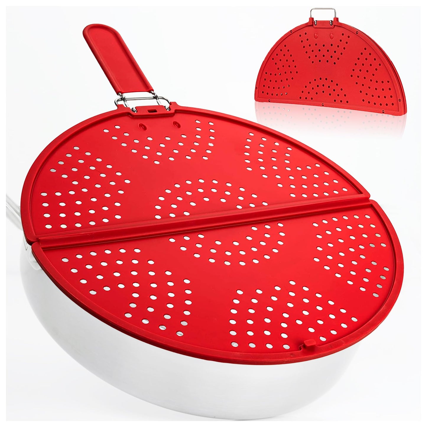 Foldable Splatter Screen for Frying Pan Grease Strainer Guard Silicone Splatter Shields with Folding Handle Multifunction Oil Splatter Screen Strainer