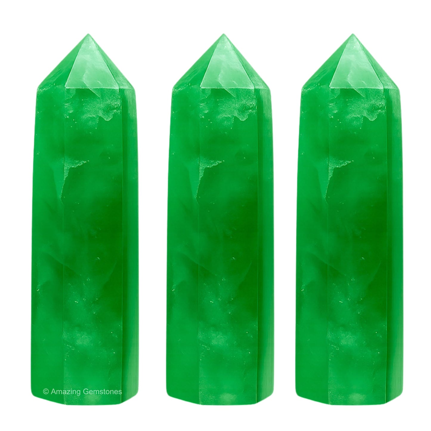 Amazing Gemstone Green Fluorite Crystal Points Bulk Healing Crystals - Pack of 3 Single Terminated Healing Wand Point Bulk Crystals for Crafts, Crystal Grid, DIY Work - - Beginners Gift