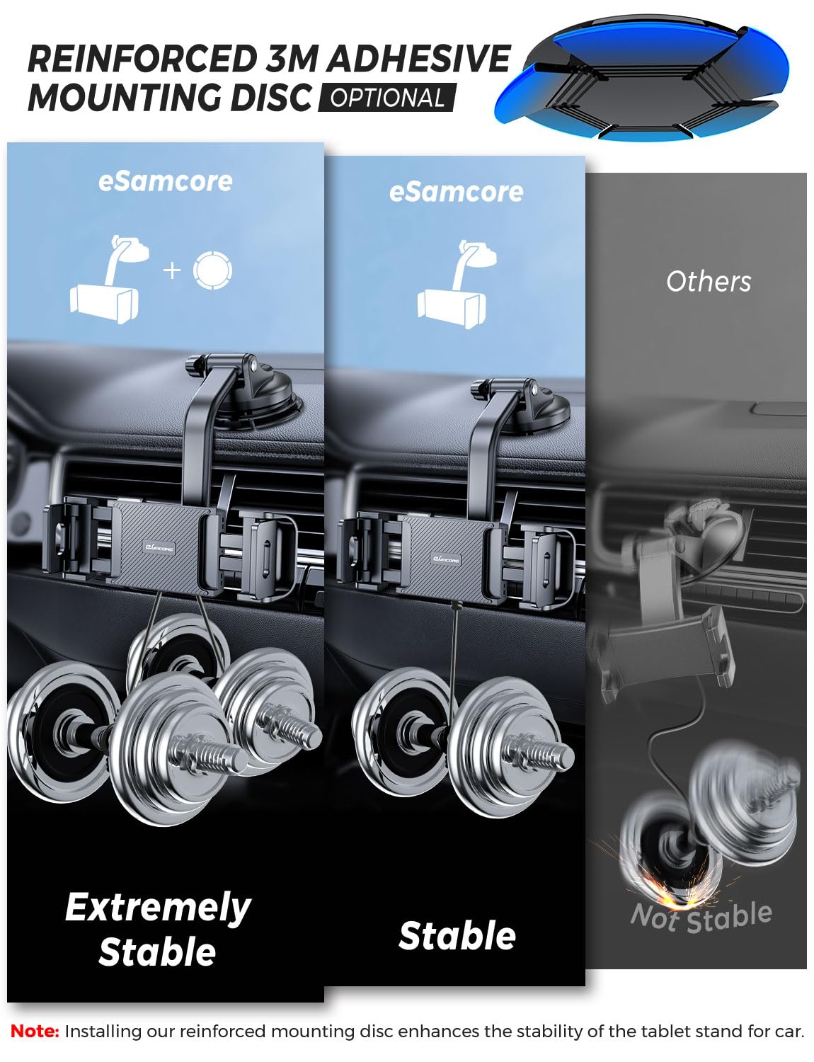 eSamcore Tablet Holder for Car Dashboard, Windshield Mount Holder for iPad & Foldable Phone Stand with Stable 360° Adjustable Clamp Car Gadgets & Accessories for iPad Air Pro Mini All 6”-11” Devices
