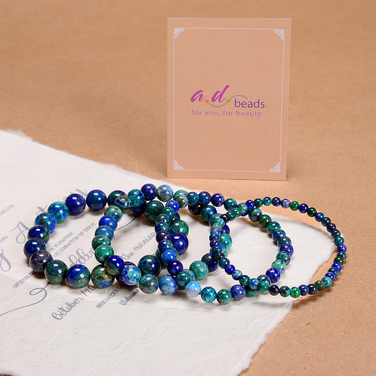 AD Beads Handmade Gemstone Stretch Elastic Bracelet Crystal Healing Reiki Nature's Beauty and Spiritual Essence Unisex (8mm, Chrysocolla (Wise Women))
