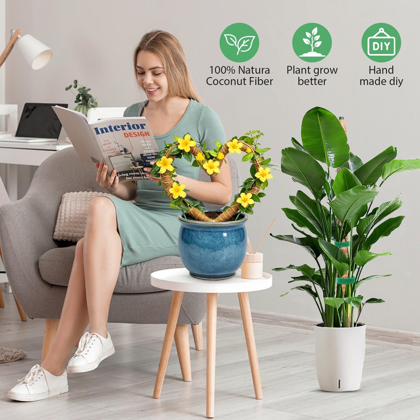 Growvy 2 Pack Bendable Moss Pole, 48" DIY Shape Monstera Plant Support for Climbing Indoor Plants, Coco Coir Plant Support Stake for Monstera, Pothos, Philodendron & Indoor Potted Vines