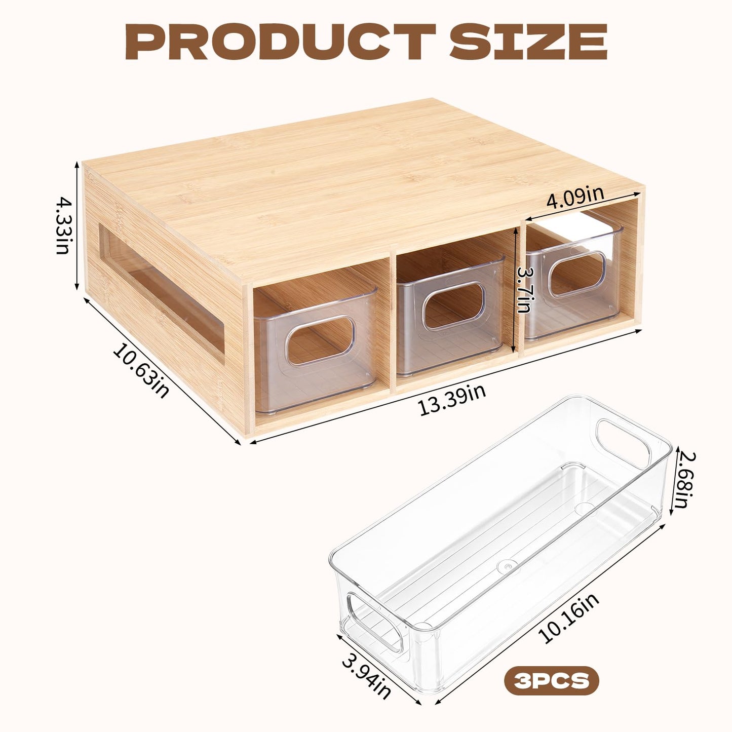 Tea Bag Organizer, Bamboo and Acrylic Tea Bag Holder with 3 Drawers, Wooden Tea Storage Organizer for Countertop, Sturdy Tea Chest Boxes for Shelf, Coffee Station, Sugar Packet, Small Packets