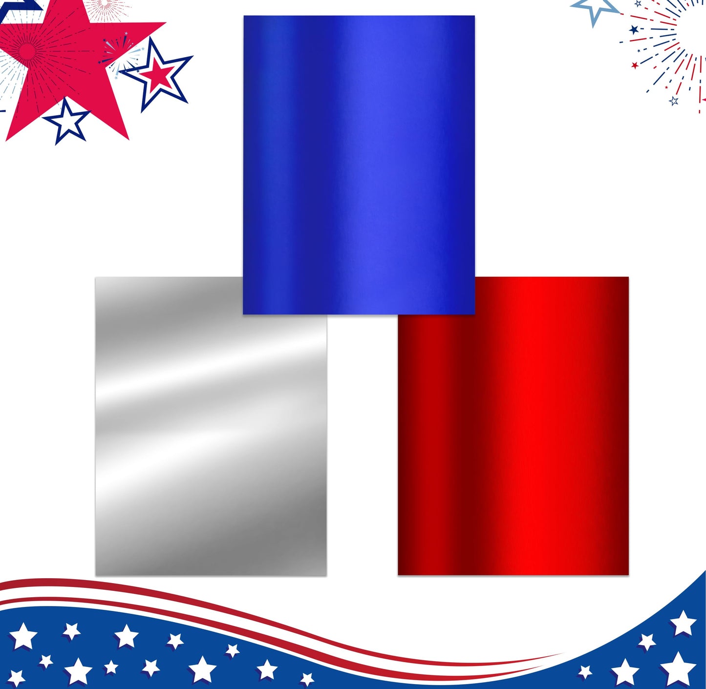 Metallic Patriotic Paper Cardstock Sheets 36 Pcs Blue Red Silver Foil Boards for 4th Of July Independence Day Flowers Scrapbook Crafts Invitations 8.5" x 11"