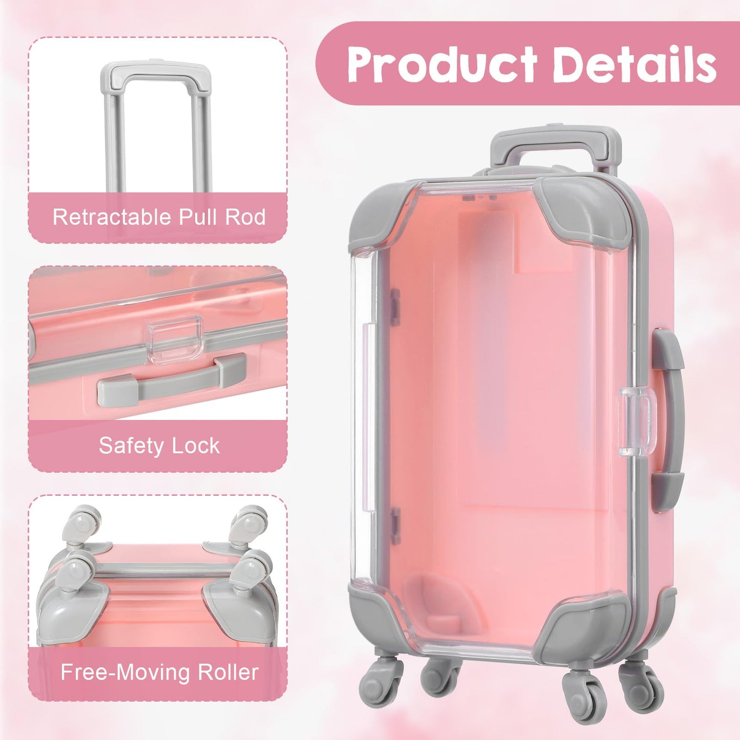 Douaowoc 8 Pack Mini Suitcase Candy Box, Tiny Plastic Luggage, Mini Empty Suitcase Party Favor Box for Travel, Wedding, Family Vacation, Jewelry, Party, Pink