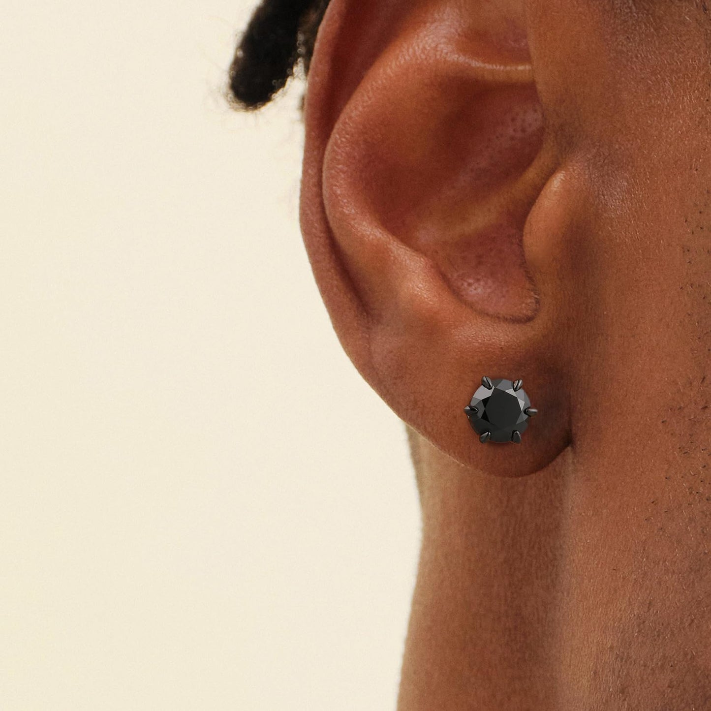 KRKC Black Moissanite Stud Earrings, 2ct, Sterling Silver, Hypoallergenic, Friction Back for Men Women