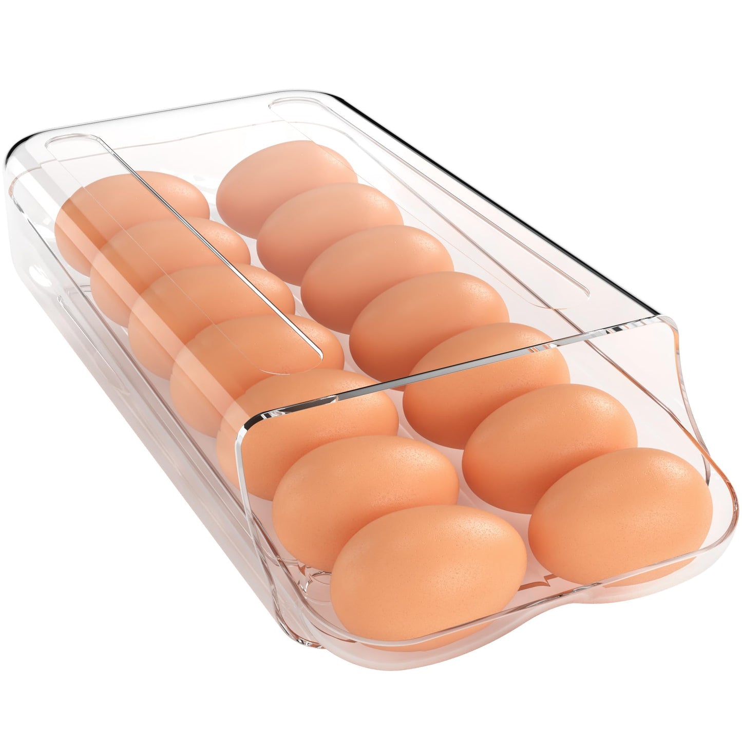 theaoo Egg Holder for Fridge, Automatic Rolling Egg Container for Refrigerator, Clear Plastic Egg Dispenser, Stackable Eggs Organizer with Quick Removable inner Tray For Organizers and Storage, 1Pack