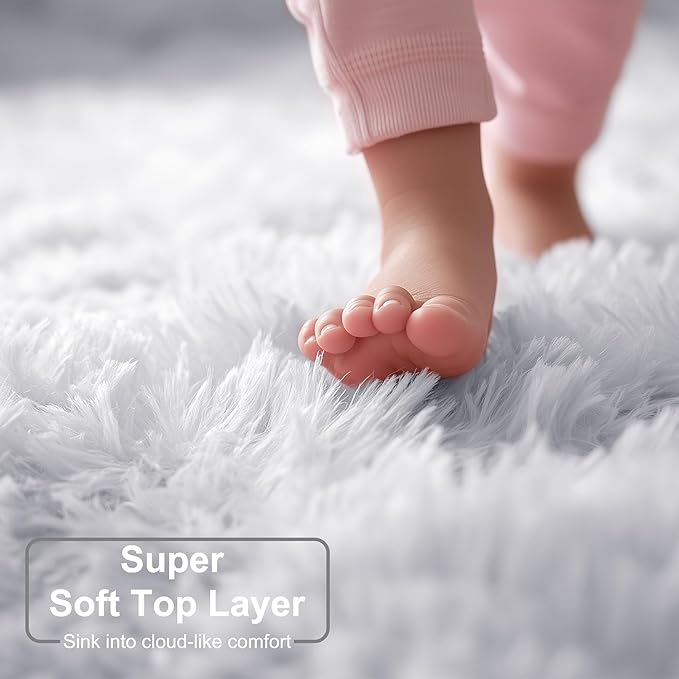 White Round Rug 6Ft for Bedroom, Circular Circle Area Rugs for Living Room, Large Soft Fluffy Shaggy Carpet for Teen Girls Boys, Kids Home Decor Aesthetic, Plush Throw Rugs for Dorm Nursery Playroom