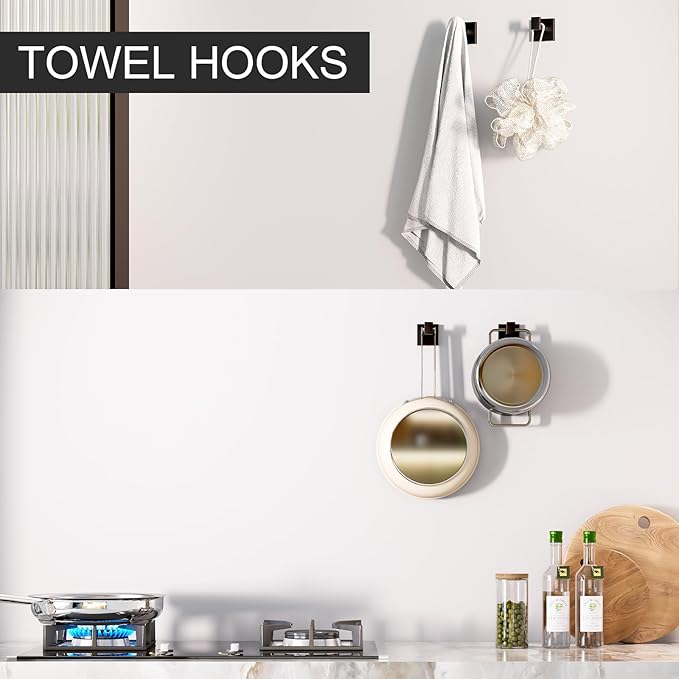5-Piece Matte Black Bathroom Accessories Set, SUS304 Stainless Steel Wall Mounted 16 Inch Hand Towel Bar, Toilet Paper Holder, Towel Ring, Towel Hooks, Bathroom Hardware Set, Towel Bar Set