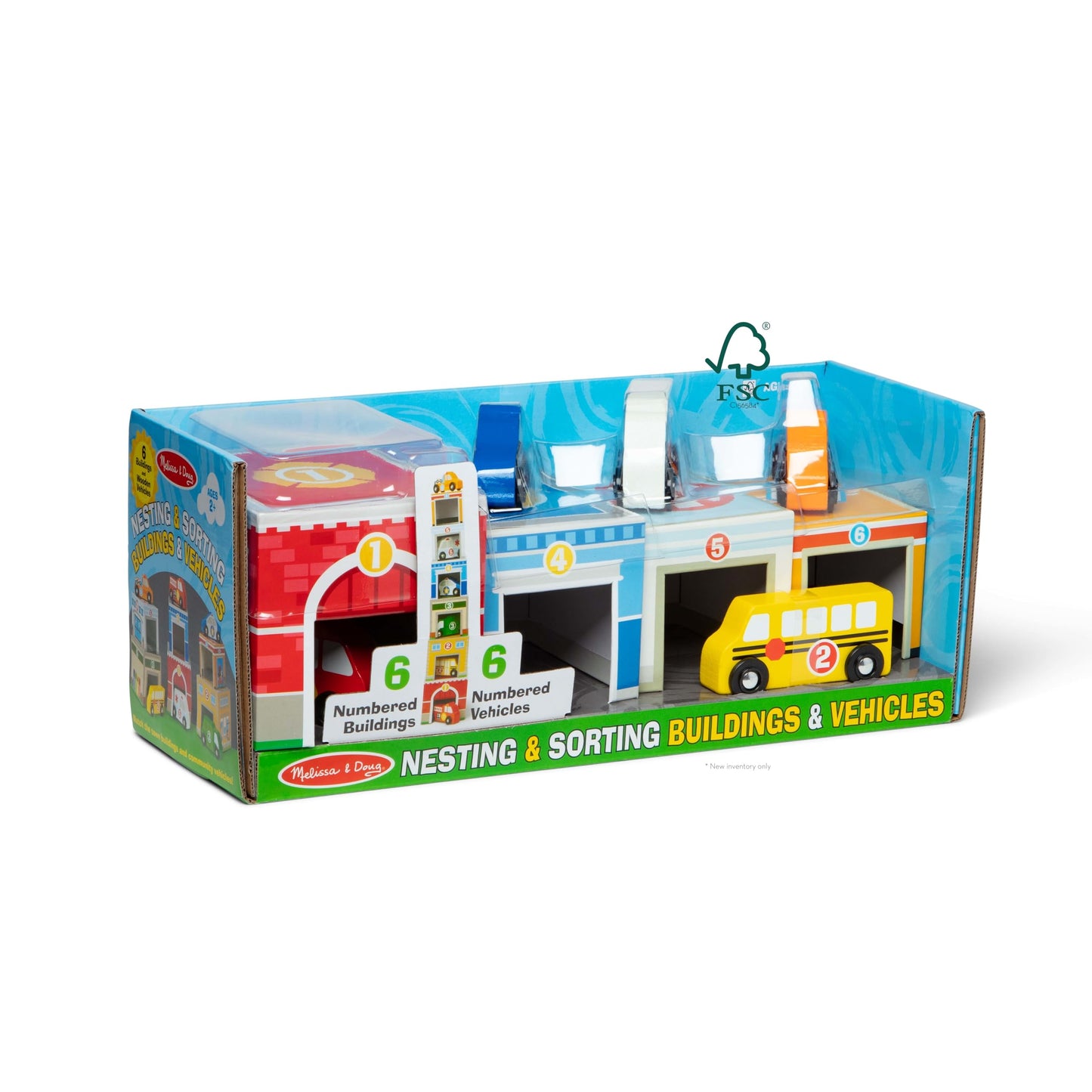 Melissa & Doug Nesting and Sorting Blocks - 6 Buildings, 6 Wooden Vehicles - FSC Certified