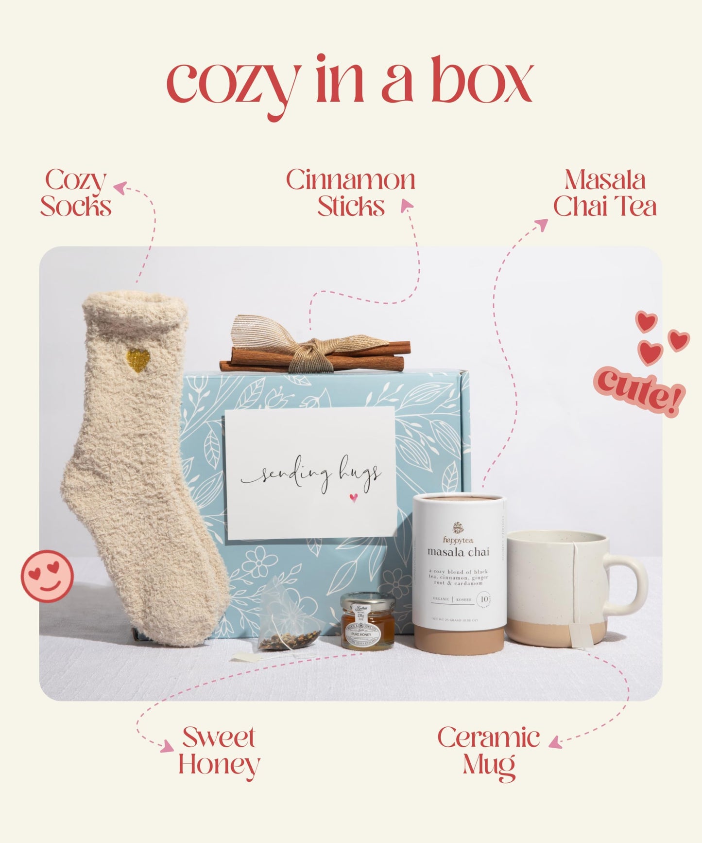 Unboxme Sending Hugs Get Well Soon Gift Basket & Care Package for Women - Self Care Gift Box with Fuzzy Socks, Ceramic Mug, Chai Tea, Honey