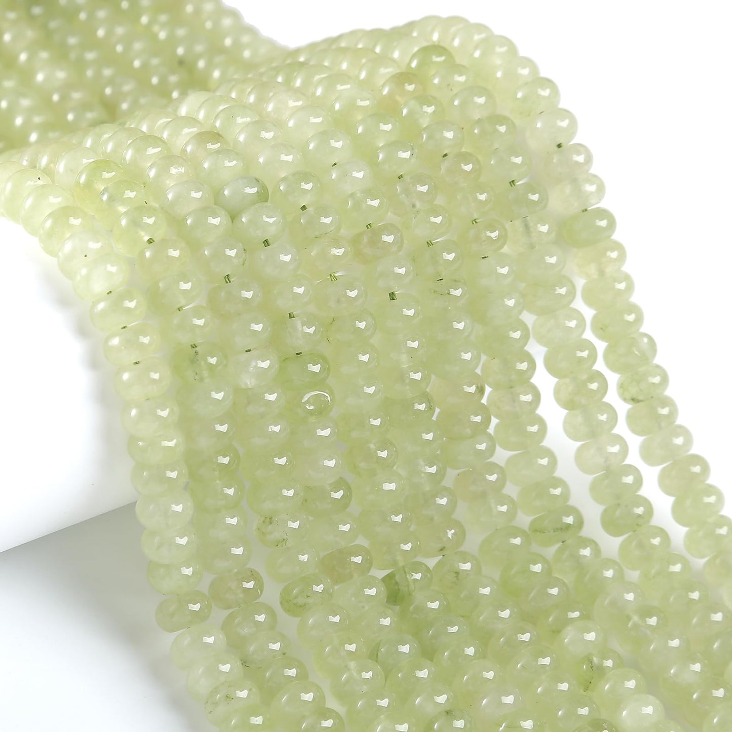 76pcs 5x8mm Natural Stone Prehnite Jade Rondelle Spacer Loose Beads Abacus Disk Stone Round Loose Gemstone Beads for Jewelry Making DIY Bracelet Necklace