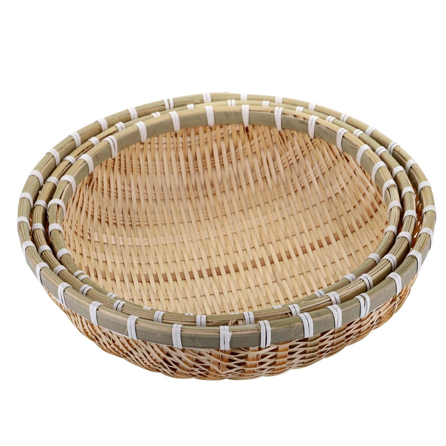 Cedilis 3 Pack Bamboo Basket Tray, Wicker Bread Basket, 100% Natural Handmade Woven Fruit Basket, U Shape Holder Flat Shallow Vegetables Serving Basket, Stackable, 10Inch, 11Inch, 12Inch