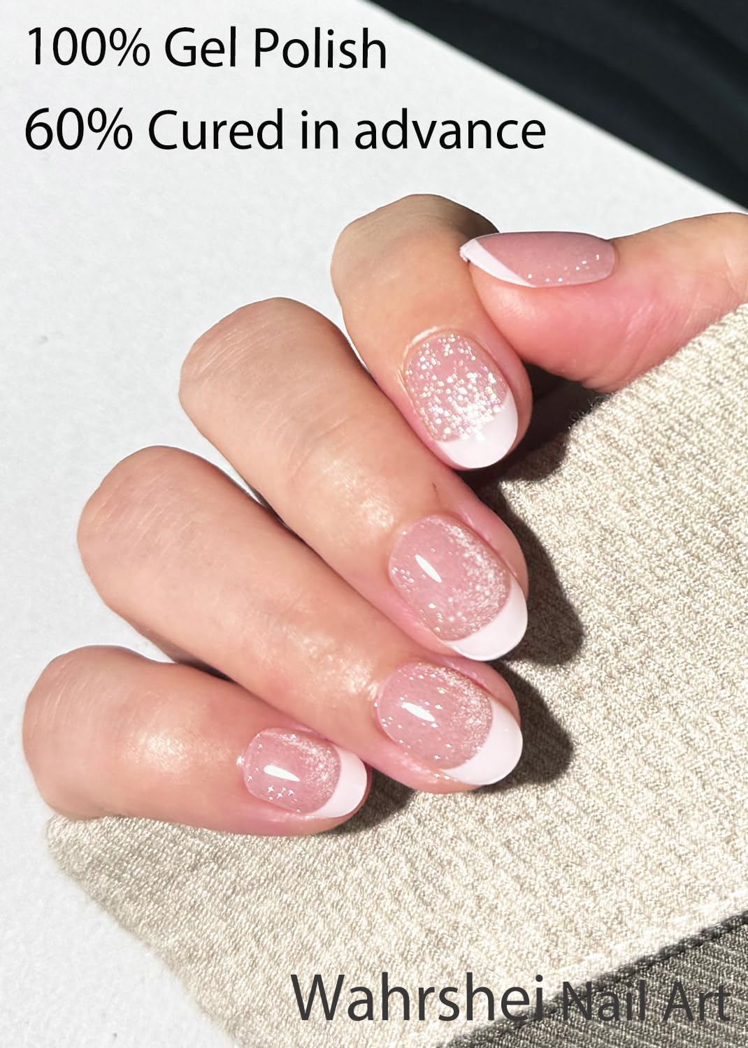 Semi Cured Gel Nail Strips, French Cat Eye 20pcs Adhesive UV Sticker, Wraps for Home Manicure DIY