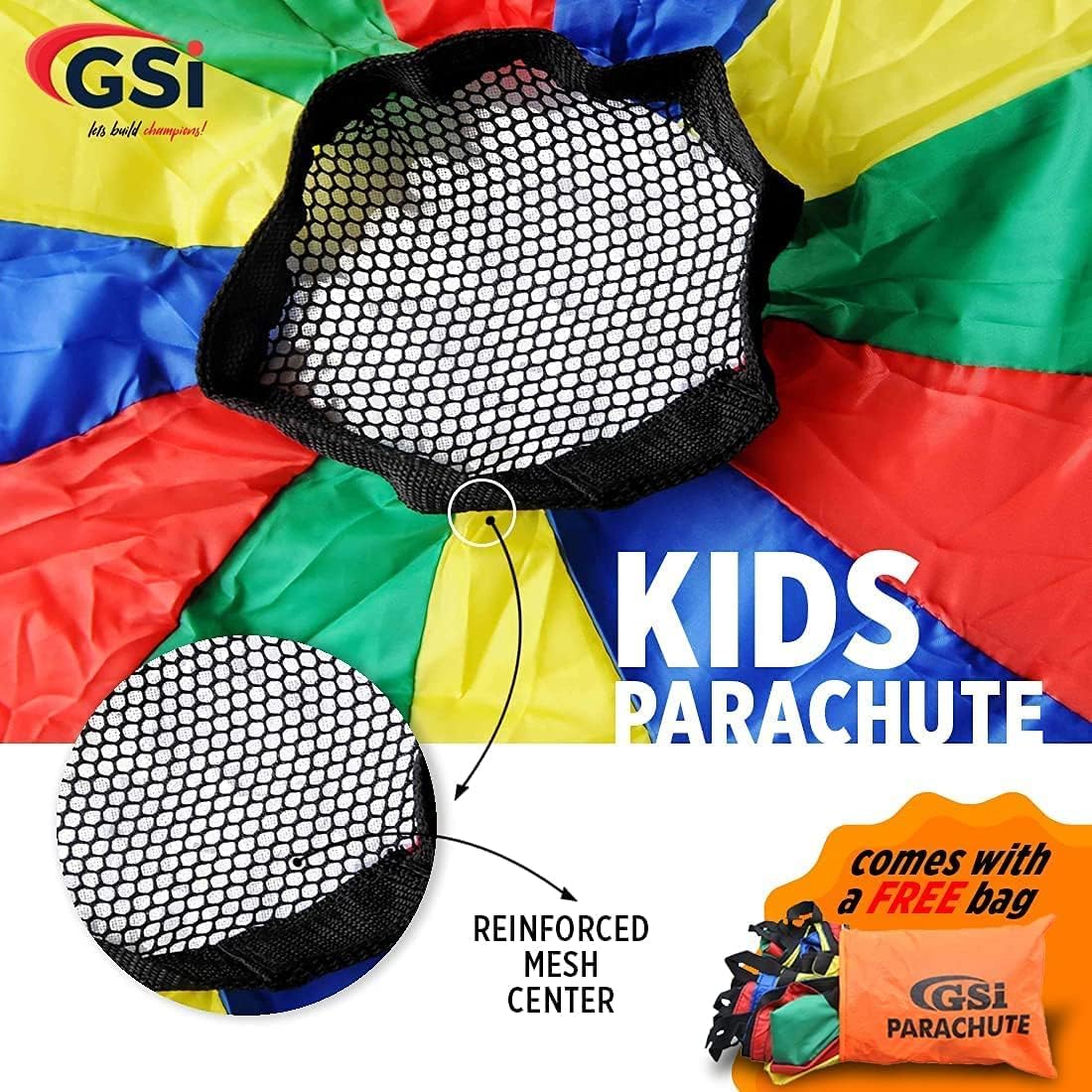 GSi Kids Play Parachute Rainbow Parachute Toy Tent Game for Children Gymnastics Cooperative Play and Outdoor Playground Activities (35 Feet)