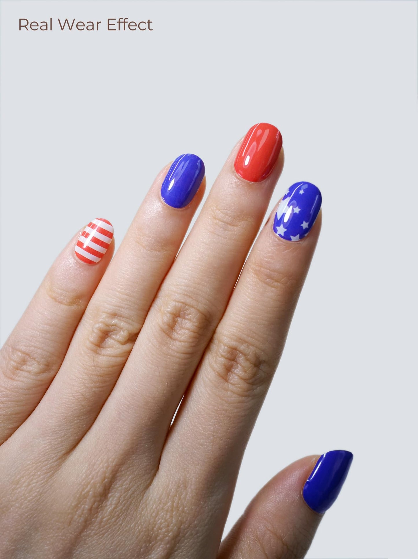 Beaolata Real Gel Nail Strips (No UV Light Needed) - 44Pcs Salon Quality Nail Stickers - Long Lasting Polish Wraps for Women, Easy Apply & Remove (Independence Day)