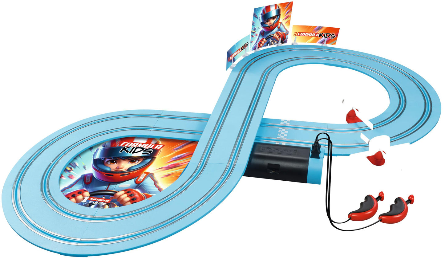 Carrera First Formula Kidz Slot Car Race Track - Includes 2 Cars: Fireflash and Thunderbold - Battery-Powered Beginner Toy Racing Set for Kids Ages 3 Years and Up