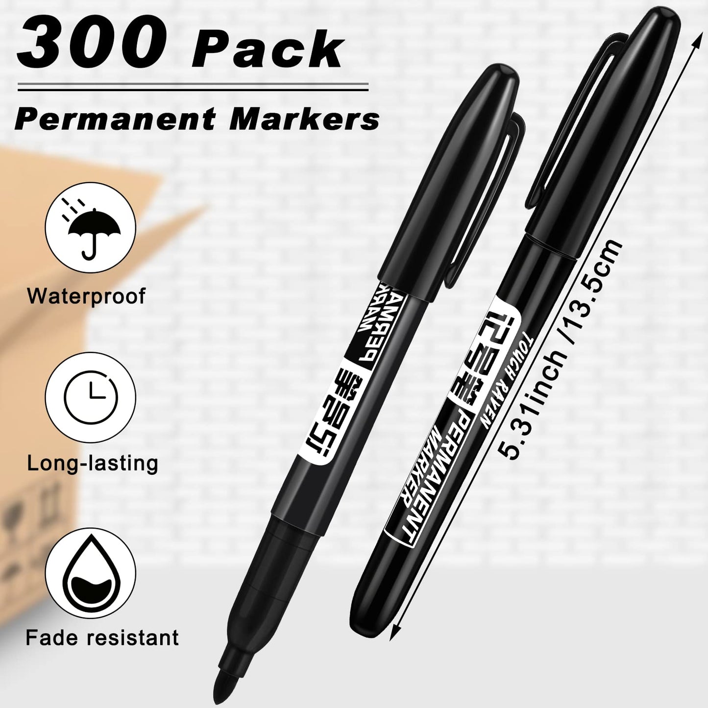 Thenshop 300 Pack Permanent Markers Bulk Back to School Easter Church Gifts Fine Point Waterproof Marker Works on Plastic, Wood, Stone, Metal, Glass for Office Classroom Rewards(Black)