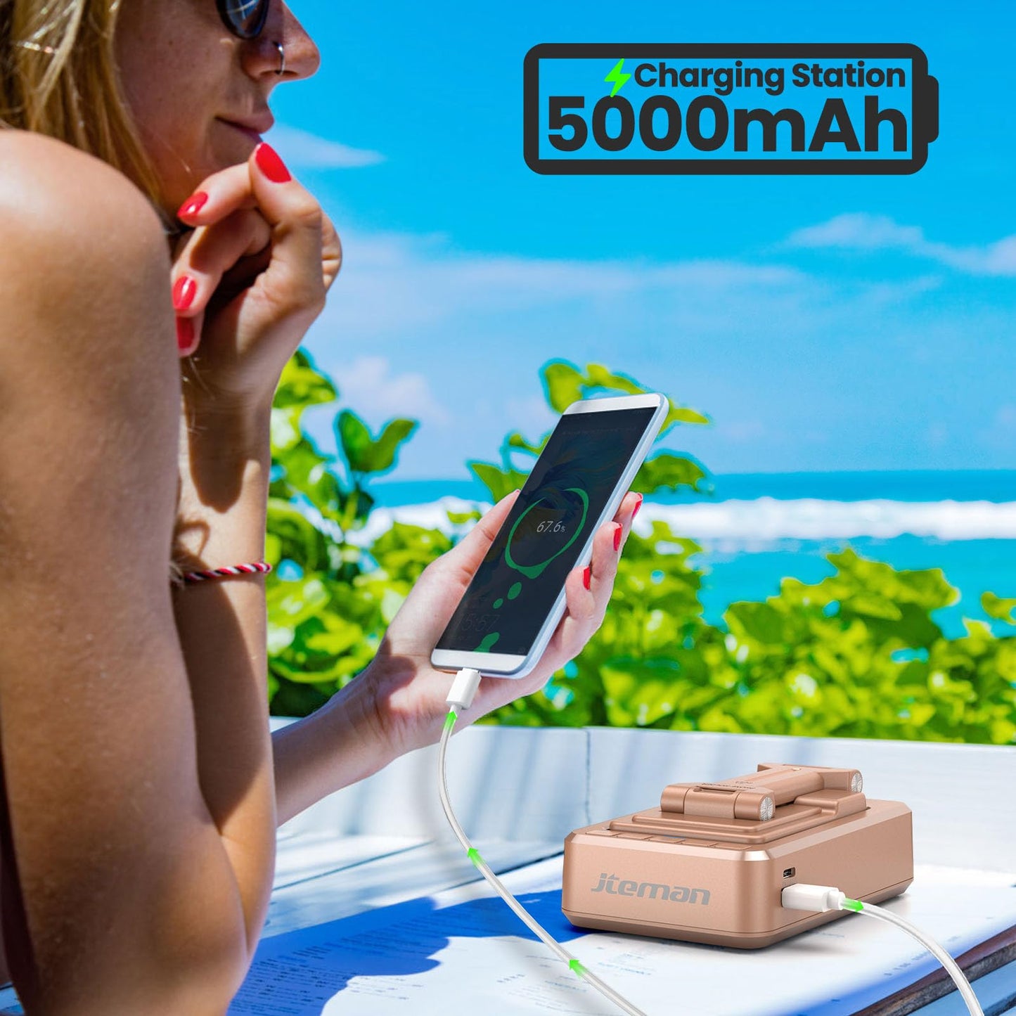 JTEMAN Cell Phone Stand with Bluetooth Speaker,HD Sound Adjustable Phone Holder,Birthday Gifts for Men Women, Cool Tech Kitchen Gadgets for Most Phones and Tablets-Rose Gold