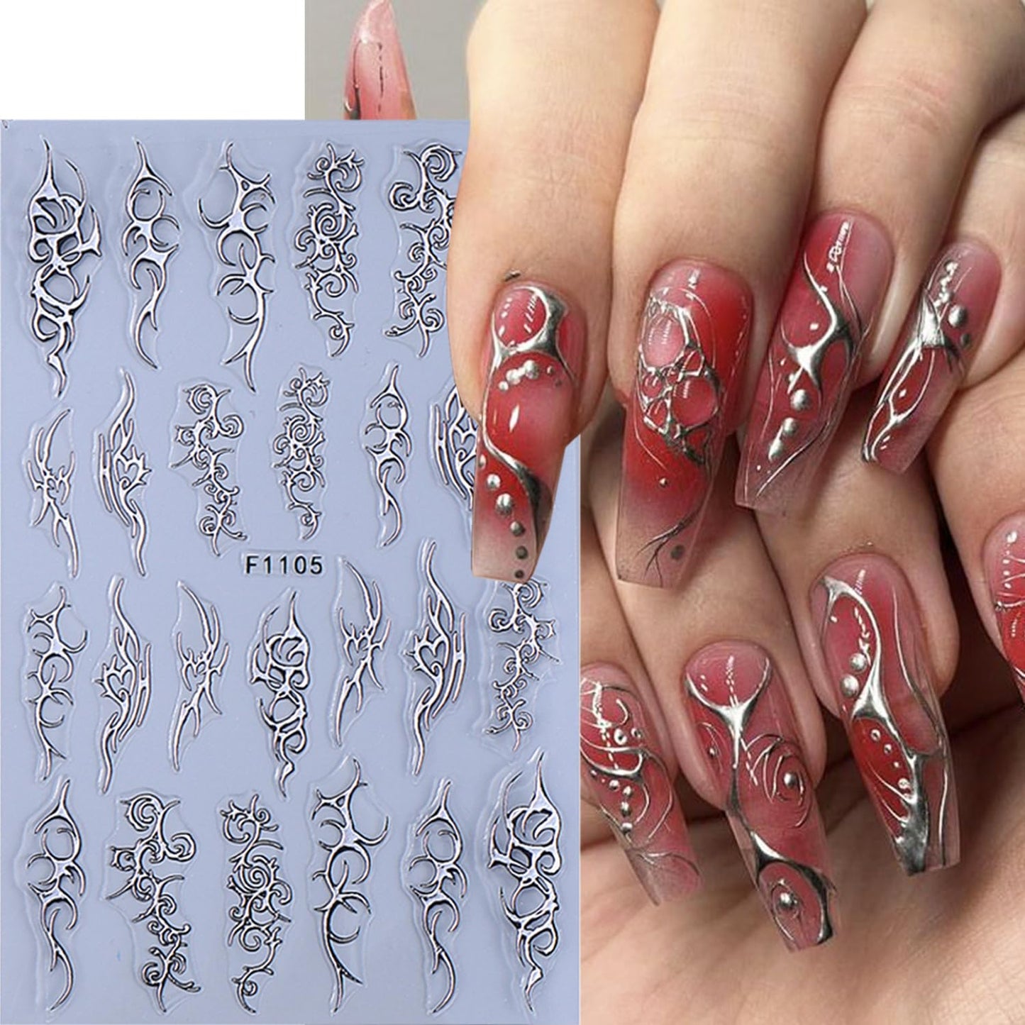 8 Sheets Goth Nail Stickers for Nail Art 3D Punk Style Black Belt Nail Art Stickers Gold Silver Flame Lines Nail Decals Self-Adhesive Centipede Pattern Irregular Geometric Lines Nail Design for Women