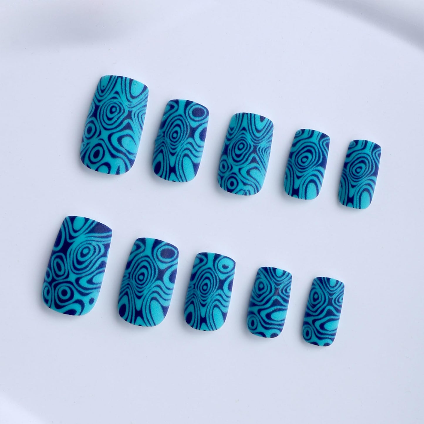 Medium Press on Nails Square Fake Nails Acrylic Nail Press Ons Seeneey Vintage Teal Swirl Design Waterproof Matte Stick on Nail for Women 24pcs