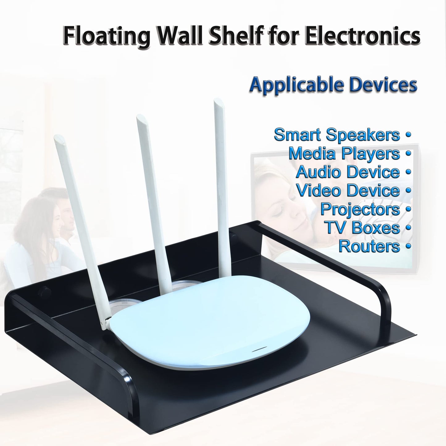 HNVNER Floating Shelf for TV Components, Wall Mounted Projector Shelf Metal Entertainment Center Shelves for Router, Modem, Cable Boxe, Game Console, DVD Player, HiFi Receiver (1PCS, 12" x 10")