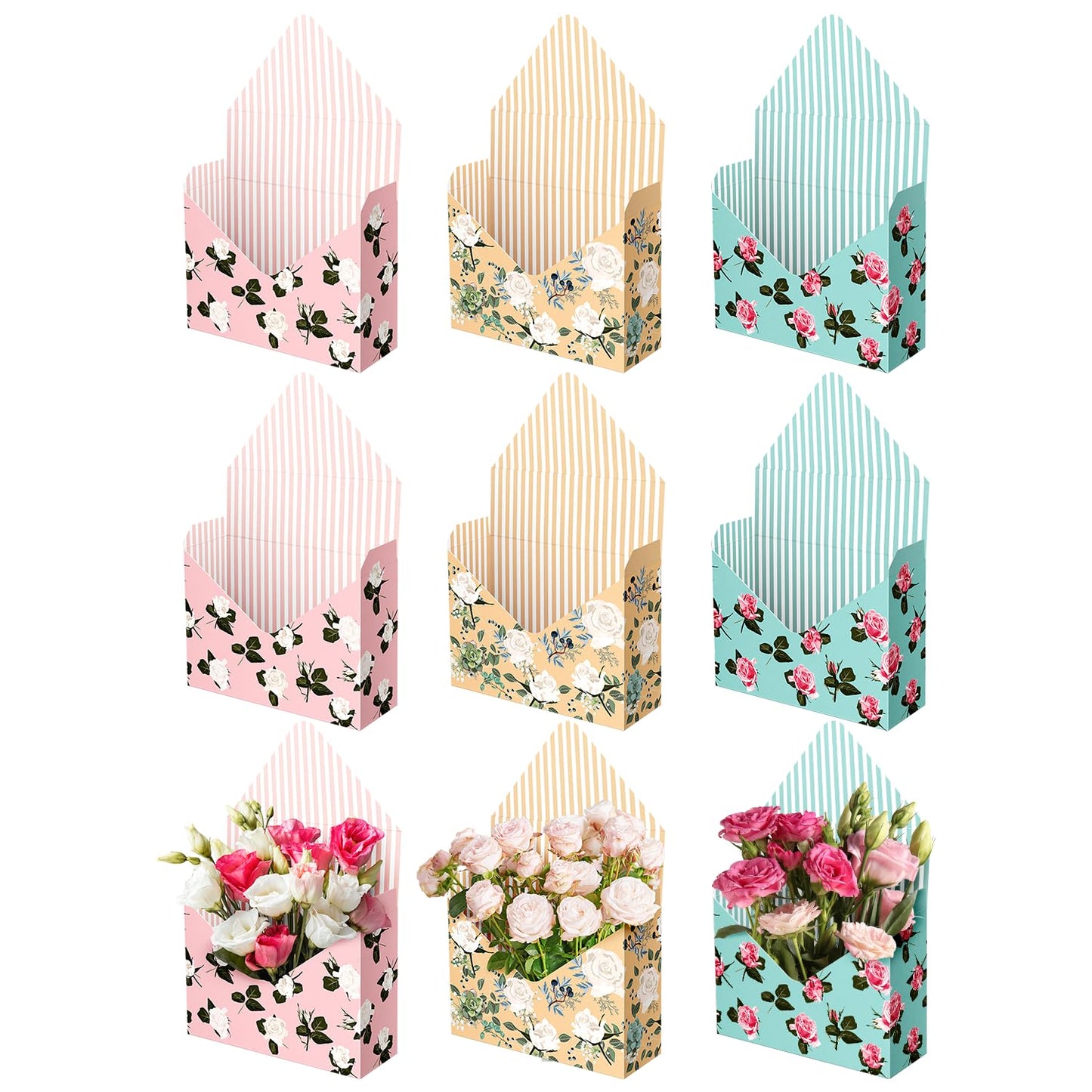 Lyforpyton Flower Arrangement Gifts Boxes, Envelope Gift Box For Flowers , Foldable Decorative Bouquet Packaging Paper Box , Suitable for Flower Shop , Wedding , Party , Birthday , Valentine's Day and Mother's Day ( 9 Pcs )