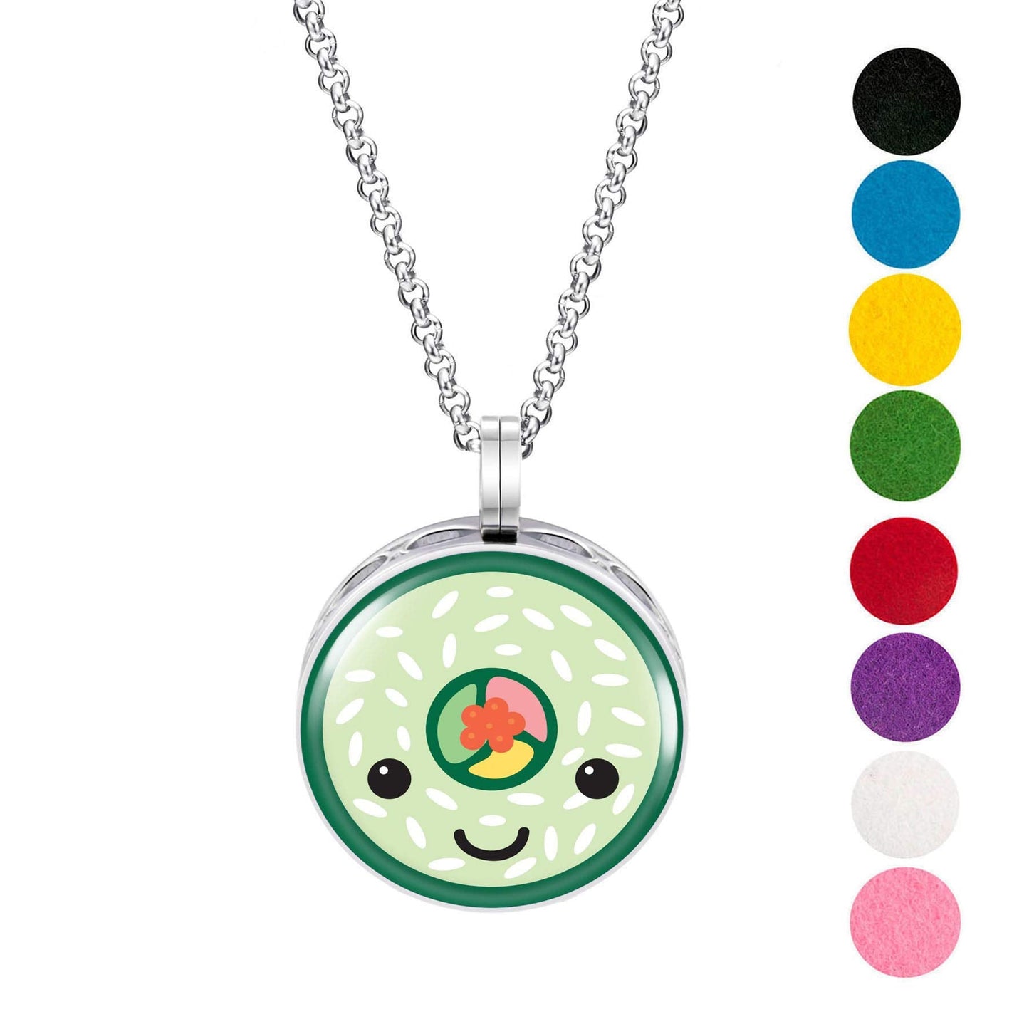 Wild Essentials Sushi Roll Enamel Finish Essential Oil Diffuser Necklace Gift Set - Includes Aromatherapy Pendant, 24" Stainless Steel Chain, 8 Color Refill Pads
