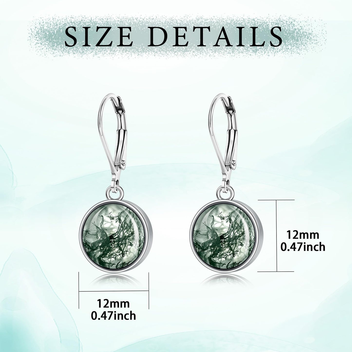 TALYKONG Moss Agate Earrings - Round Moss Agate Dangle Leverback Earrings for Women