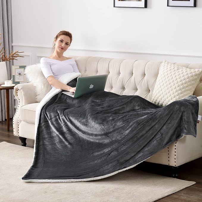 SOCHOW Sherpa Fleece Throw Blanket, Reversible Super Soft Luxurious Plush Blanket Throw Size, Dark Grey, 50"x60"
