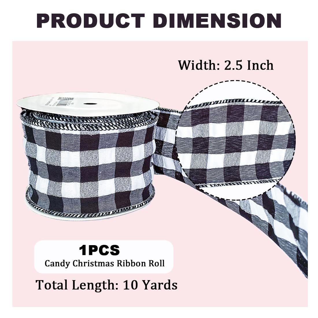 Plaid Bubble Grid Ribbon Black and White Gingham Ribbon Checkered Ribbons 2.5 Inch x10 Yard Wire Edged Ribbons for Christmas Gift Wrapping Thanksgiving Decorations