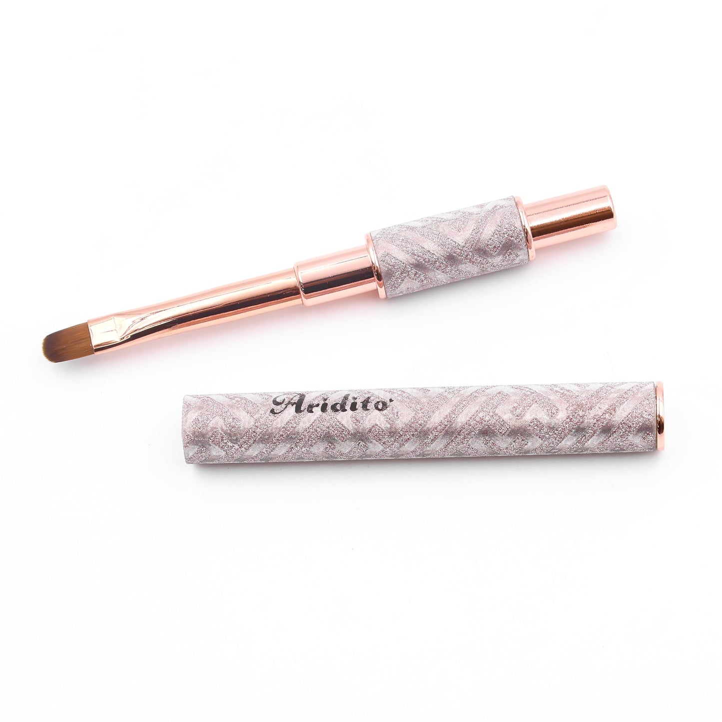 Aridito 5pcs new shiny leather case with metal handle and cap gel nail art brushes professional tools for High-end nail salon use