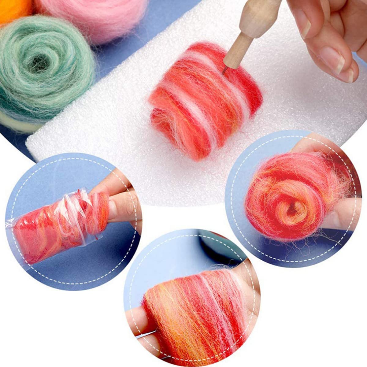 Needle Felt Wool-25 Colors Wool Fibre Roving for DIY Felting Wool Projects 3g/Color