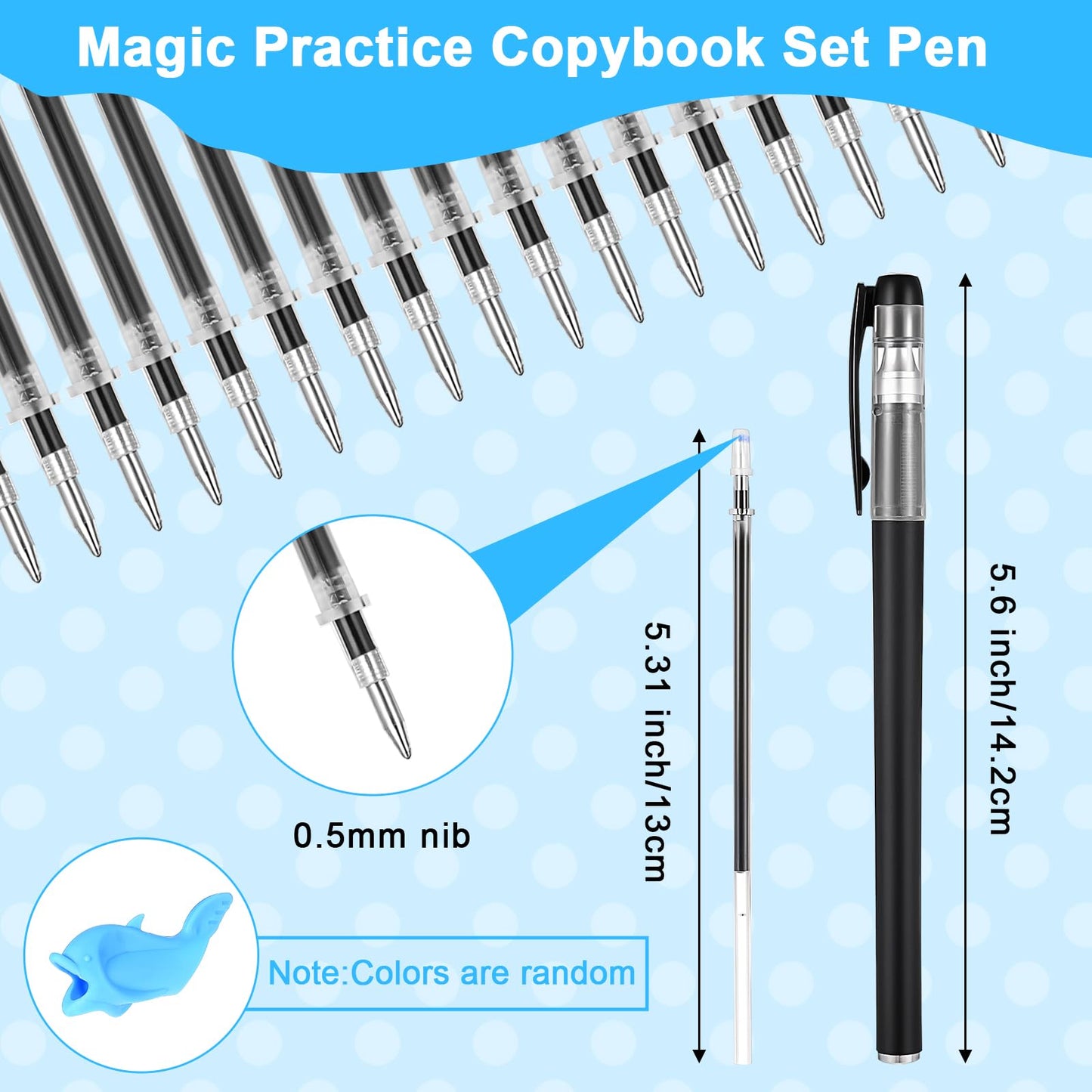 Heclia Magic Pens & Refills for Kids 48 PCS Grooved Book Magic Pens for Children's Copybooks Reusable Grooved Handwriting Practice Kids Book Disappearing Ink Pen for Tracing Books Writing Train