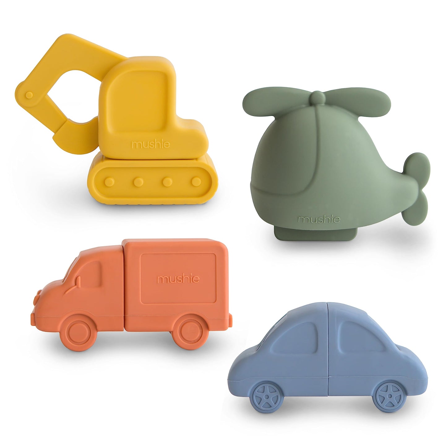 mushie Vehicles Bath Toys Play Set for Toddlers | 100% Food Grade Silicone | Mold Free, Pack of 4