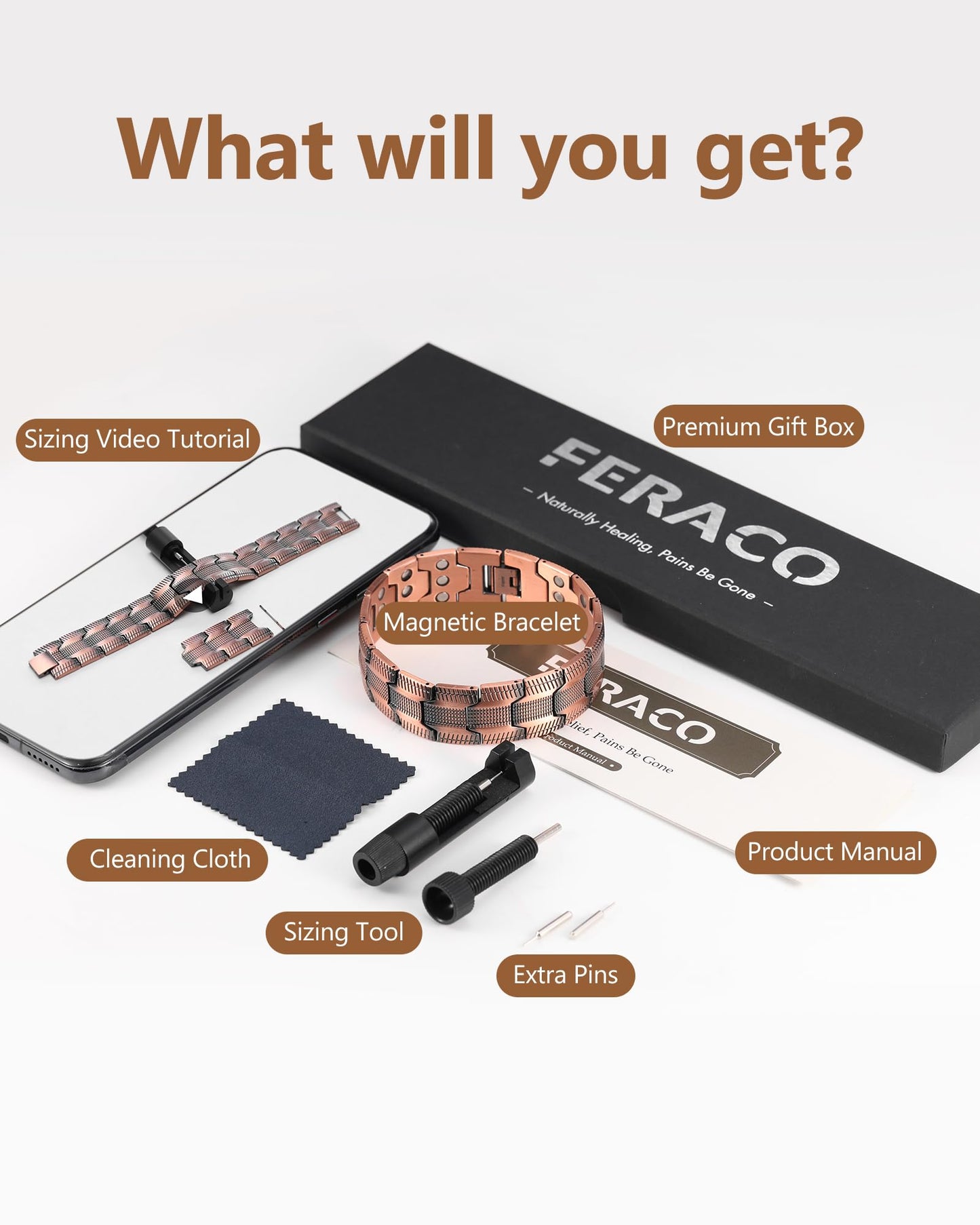 Feraco Copper Bracelet for Men, 3X Strength Magnetic Therapy Cooper Bracelet with Powerful 3800 Gauss Magnets,Copper Jewelry with Tyre-Carved Pattern