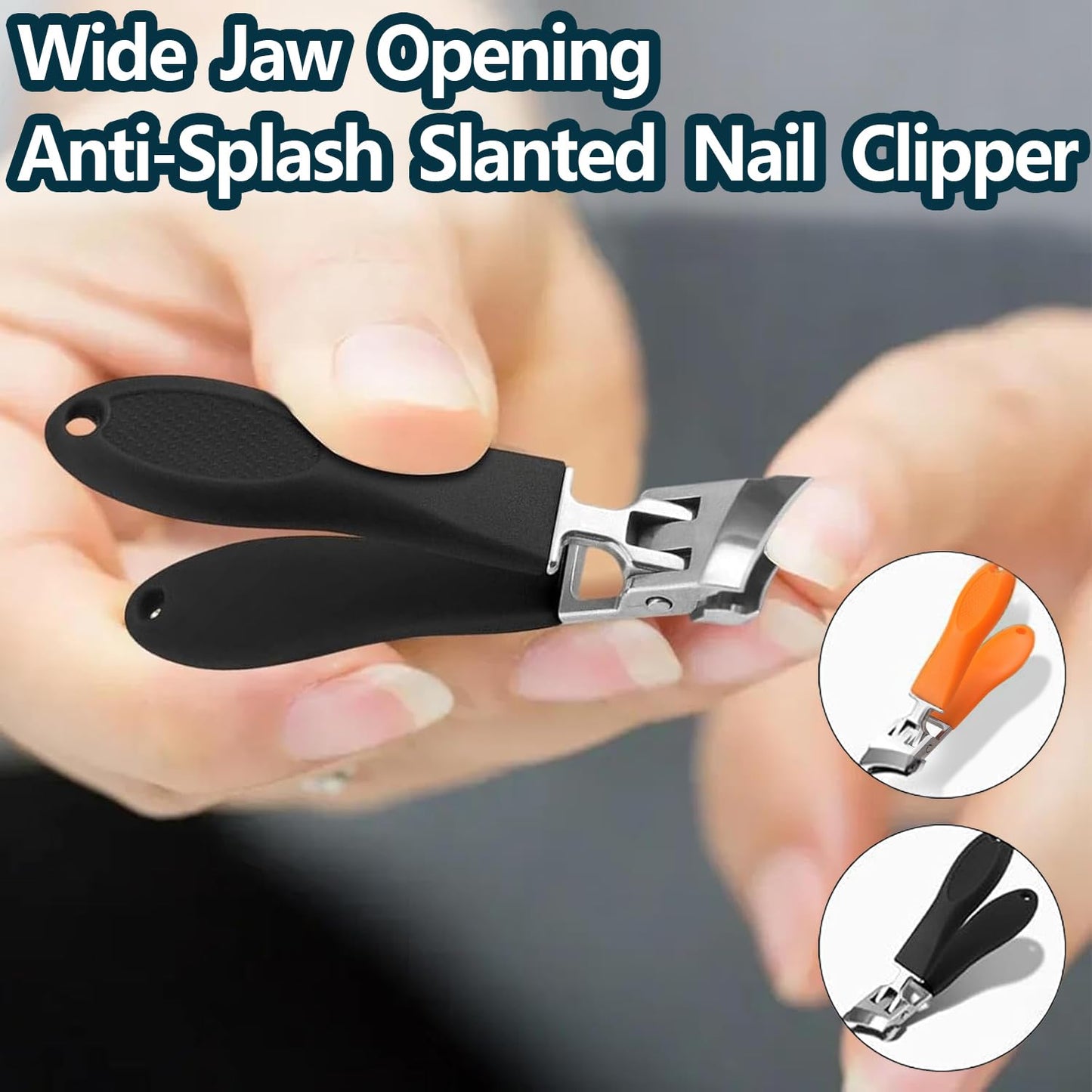 Generic 2PCS Wide Jaw Opening Anti-Splash Slanted Nail Clipper, Curved Toenail Clippers for Thick Toenails, Ingrown Nail Clippers, Black+Orange