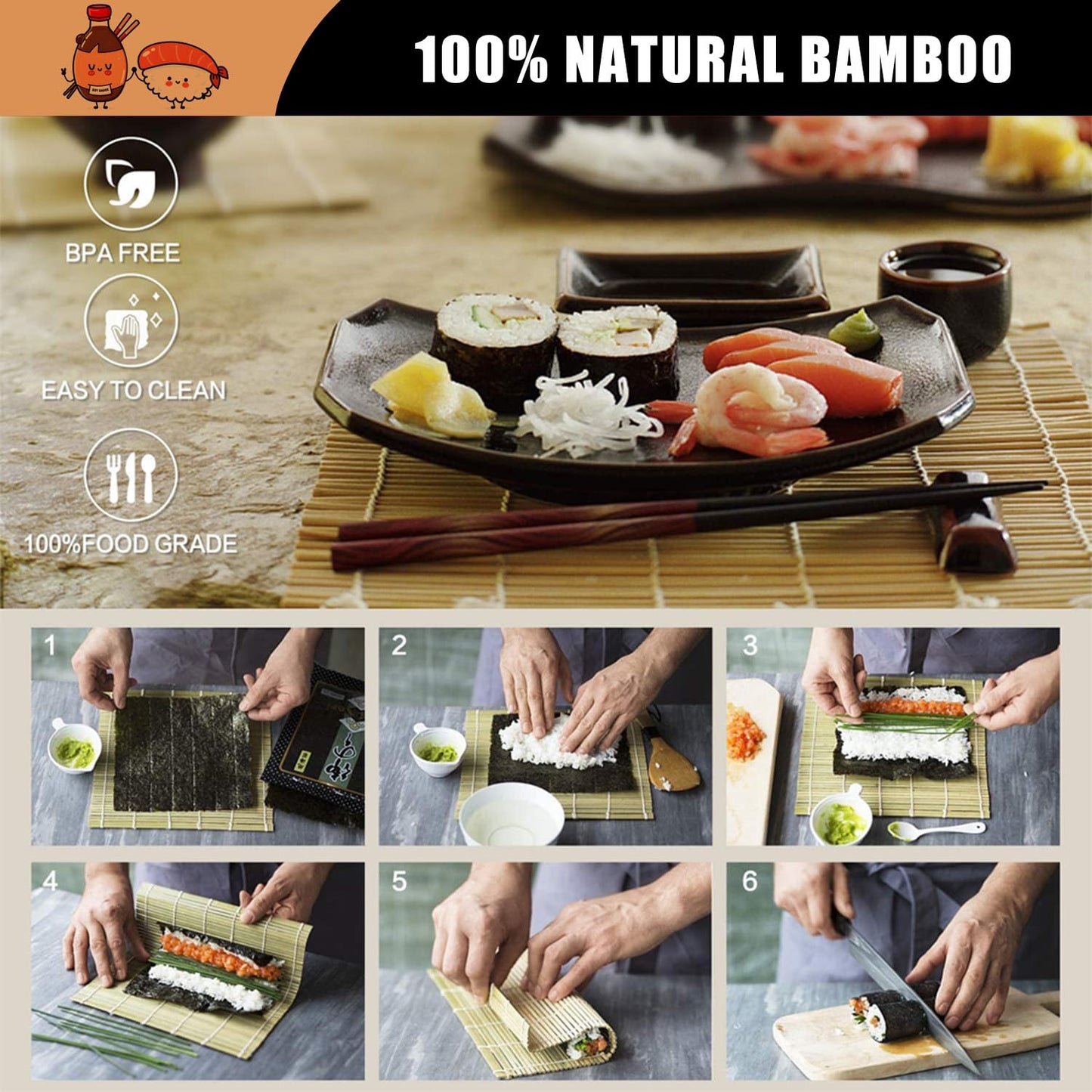 SmileTools Sushi Making Kit, 22 in 1 Sushi Roller Sushi Maker Kit with Bamboo Sushi Rolling Mats, Bazooka, Chef's Knife, Chopsticks, Sauce Dishes, Rice Spreader, Avocado Slicer, Guide Book