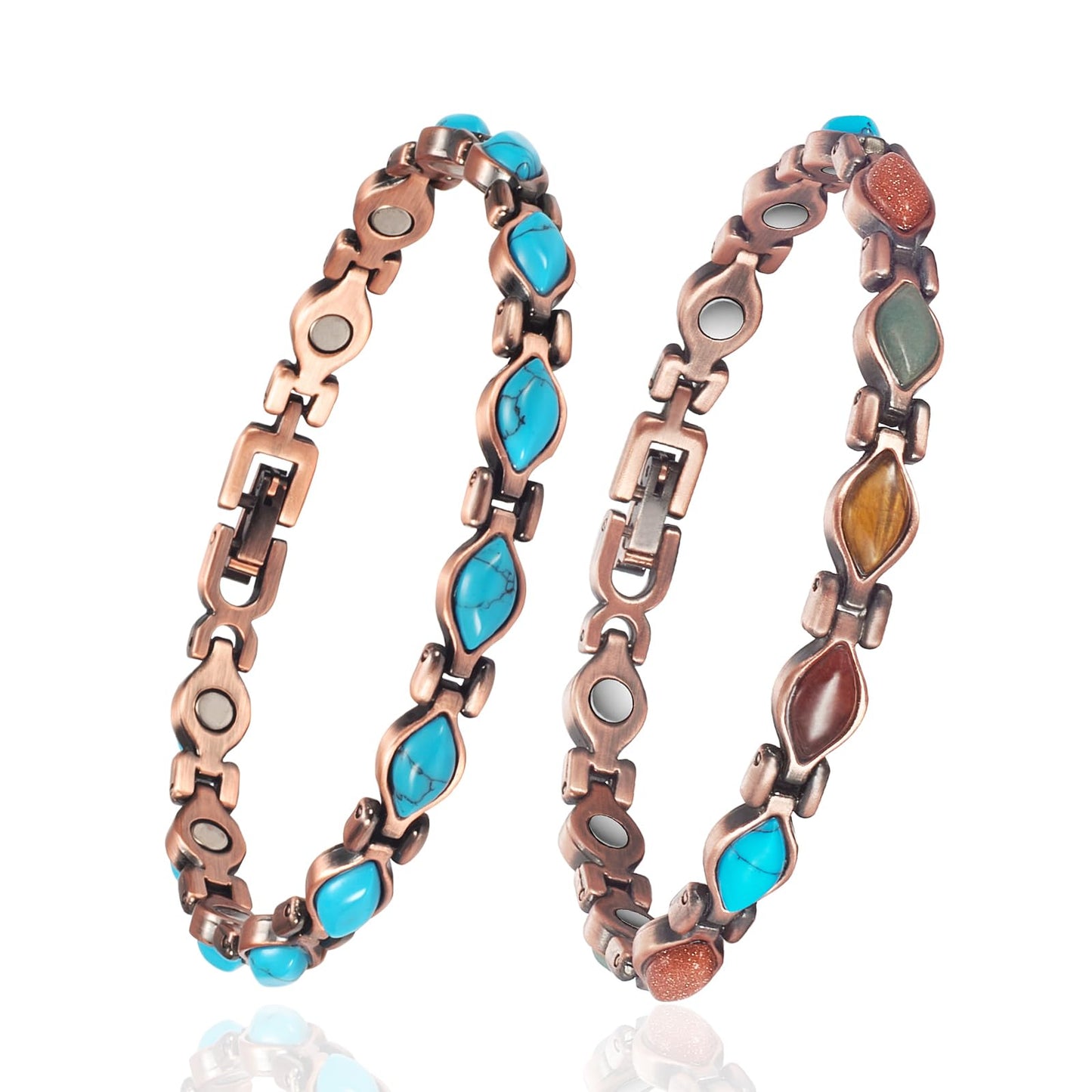 EnerMagiX Copper Bracelets for Women, 2PC Suit Color Turquoise Magnetic Bracelets, Copper Jewelry Gifts