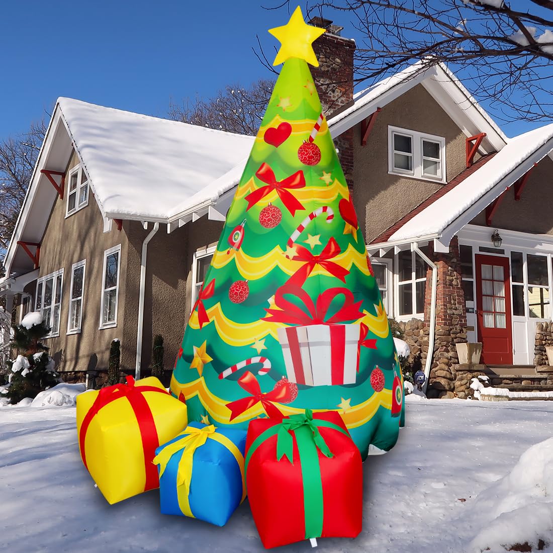 COMIN 7 FT Christmas Decorations Inflatables Tree Outdoor Blow Up Yard Gift Box with Built-in LEDs for Indoor Party Garden Lawn Decor