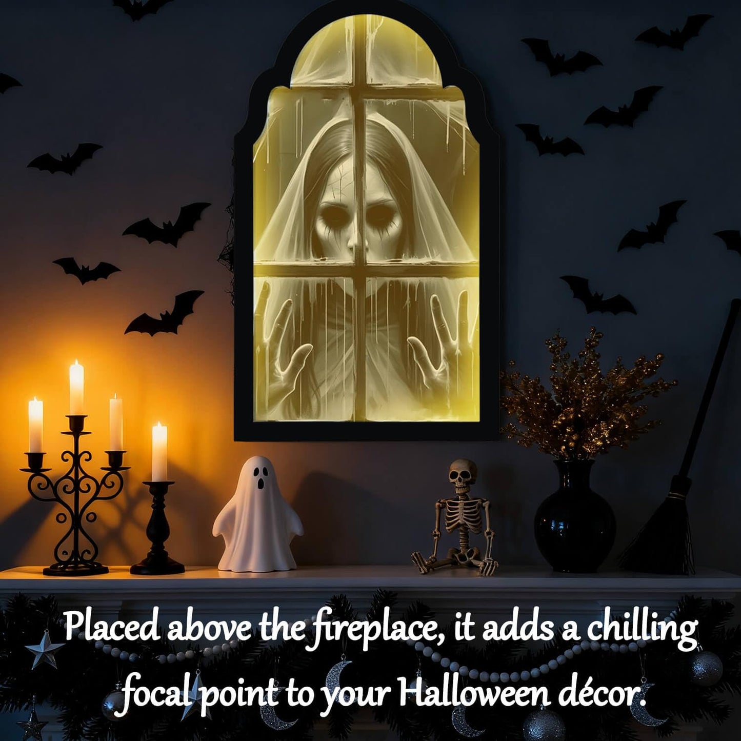 EZTZMCN 2025 Halloween Decorations Indoor - 15" x 9" Ghost Hologram Mirror with Devil's Bride, Spooky Wall Mirror - Decoration for Home Bedroom Party Room