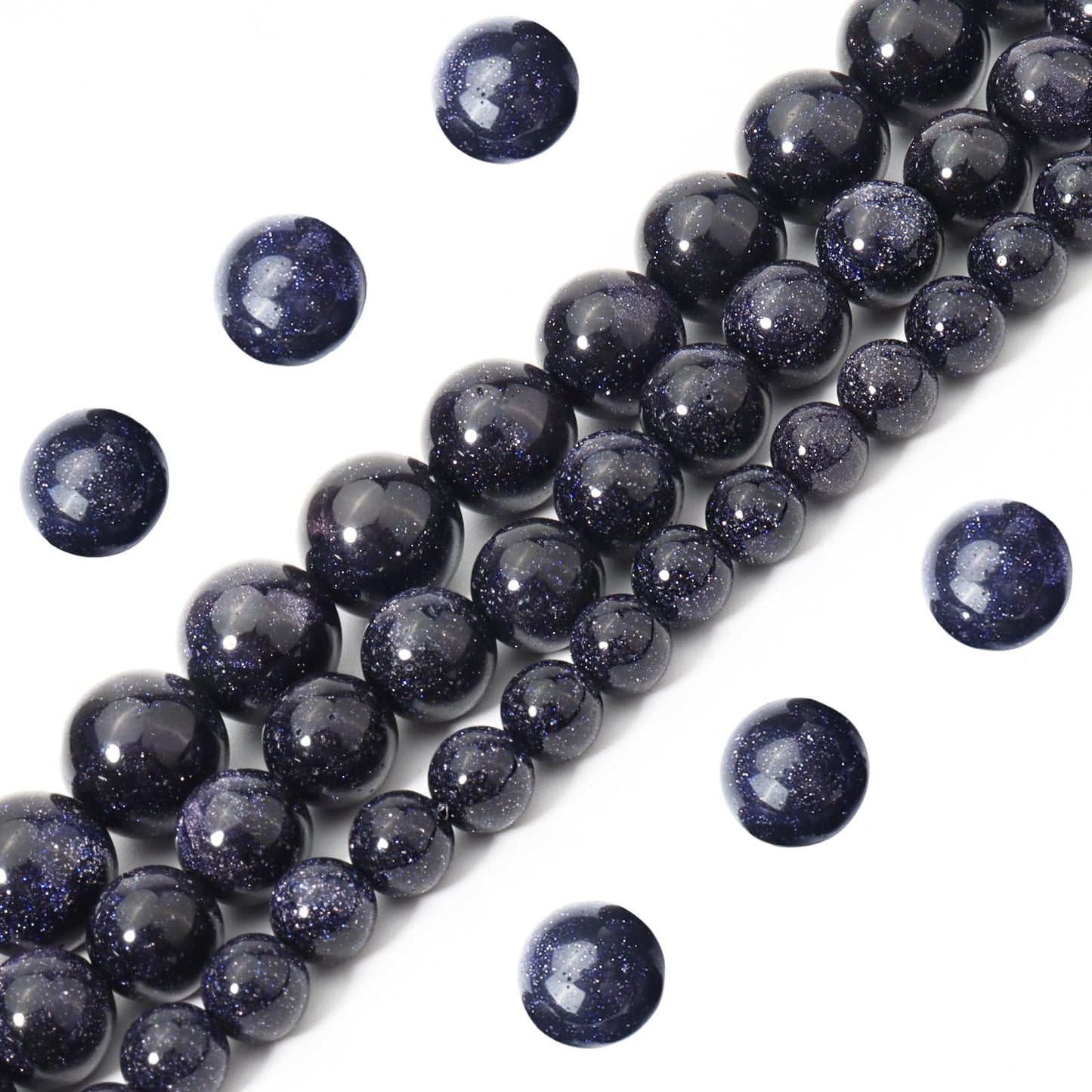 Siomia 60pcs 6mm Natural Blue Sandstone Gemstone Beads Energy Healing Crystal Round Loose Stone Beads for Jewelry Making, DIY Bracelets Necklaces